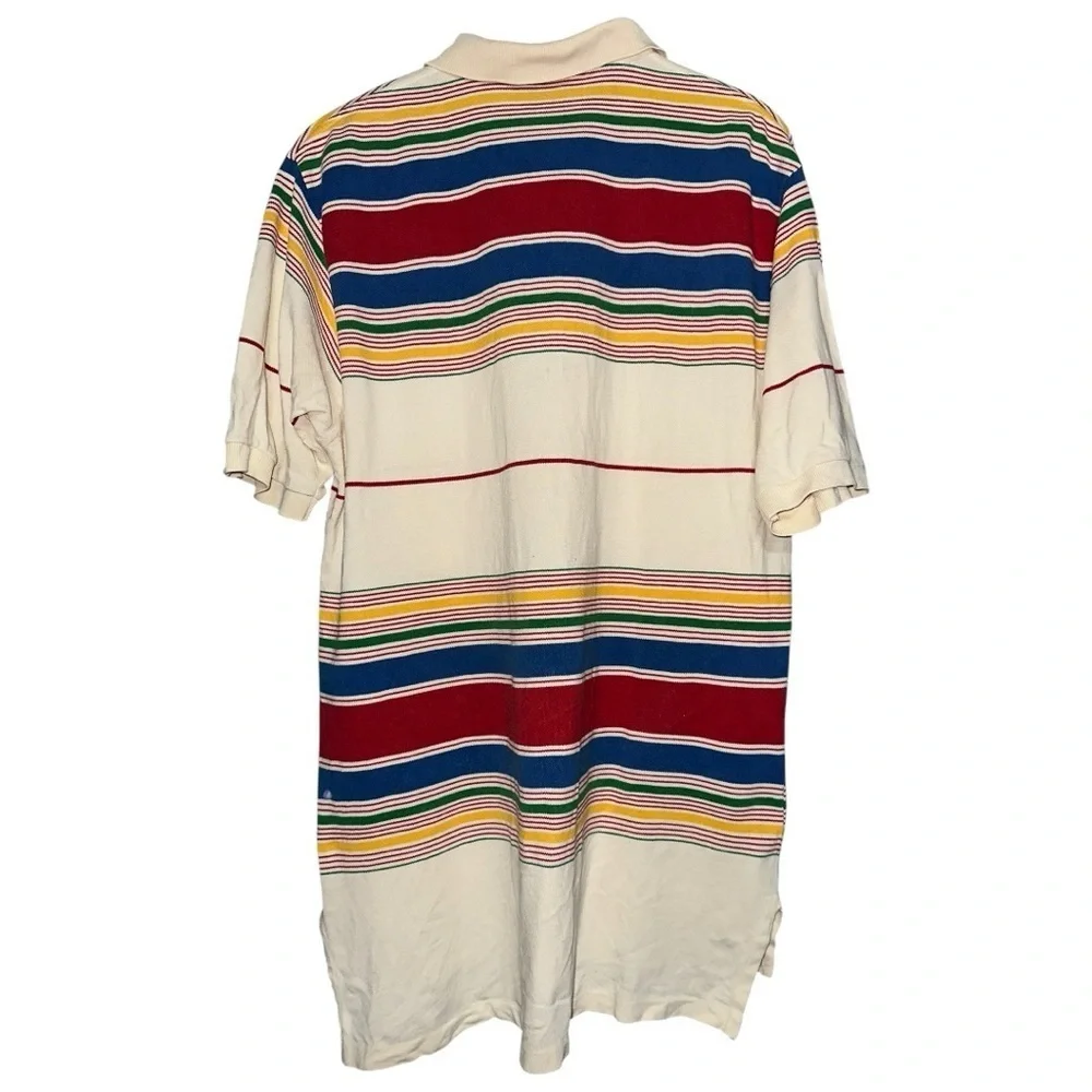 Polo Ralph Lauren Vintage Men’s Size L Cream Red Blue Yellow Striped Polo Shirt